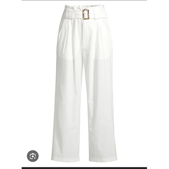 Solid‎ & Striped White Seersucker High Waisted Wide Leg Belted Pants XL